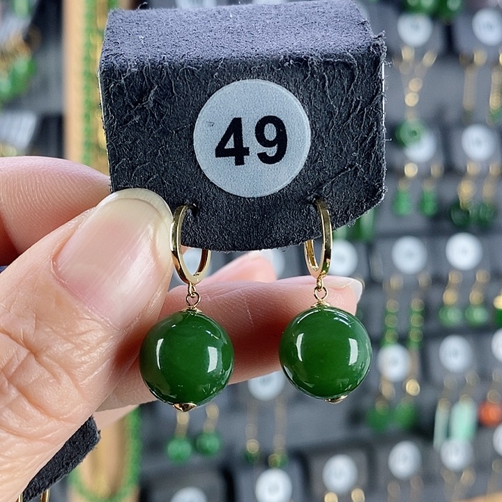 和田玉耳饰18K金镶嵌