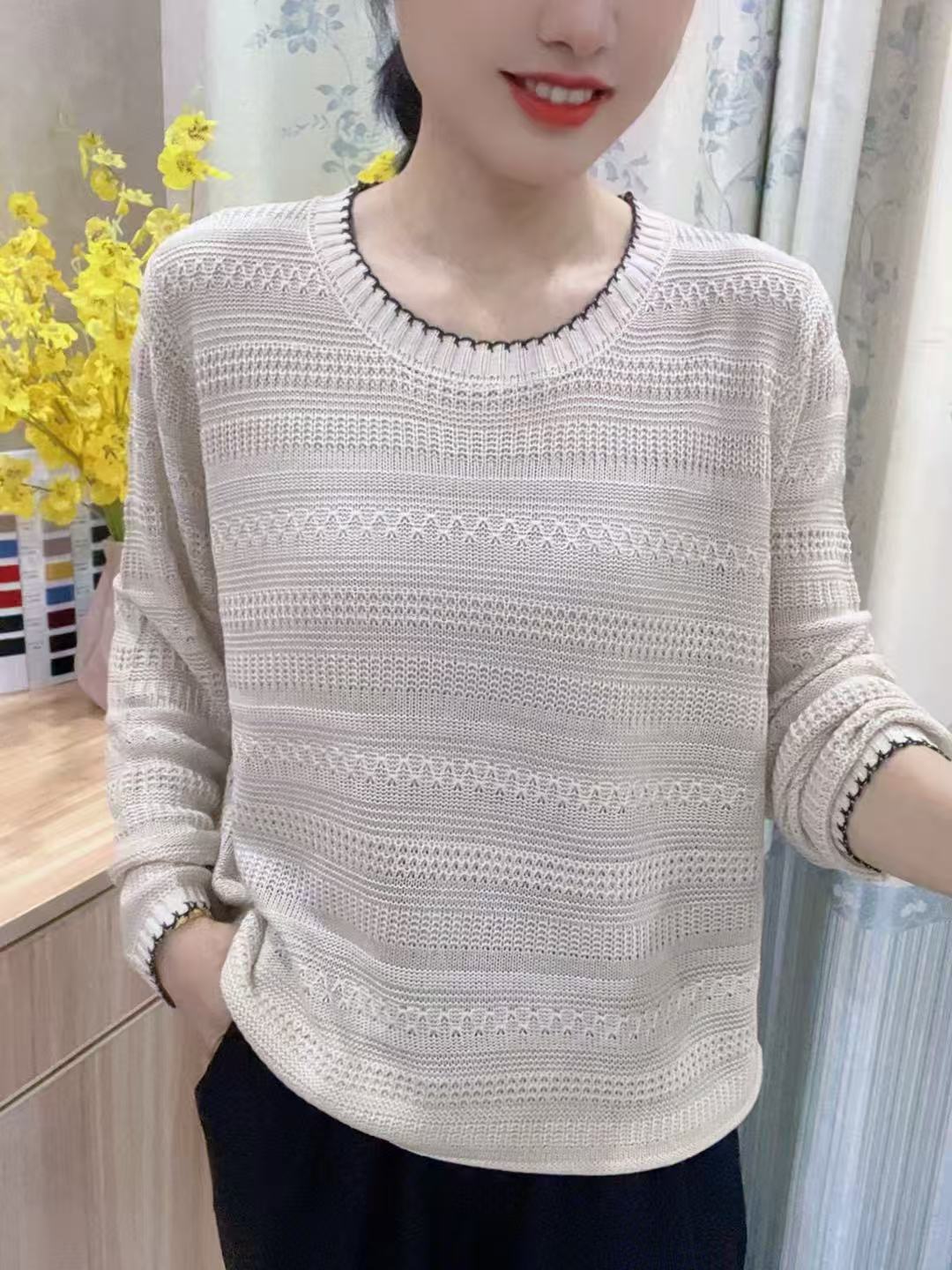 秋季女宽松圆领长袖常规毛针织衫套头网红秋冬毛衣