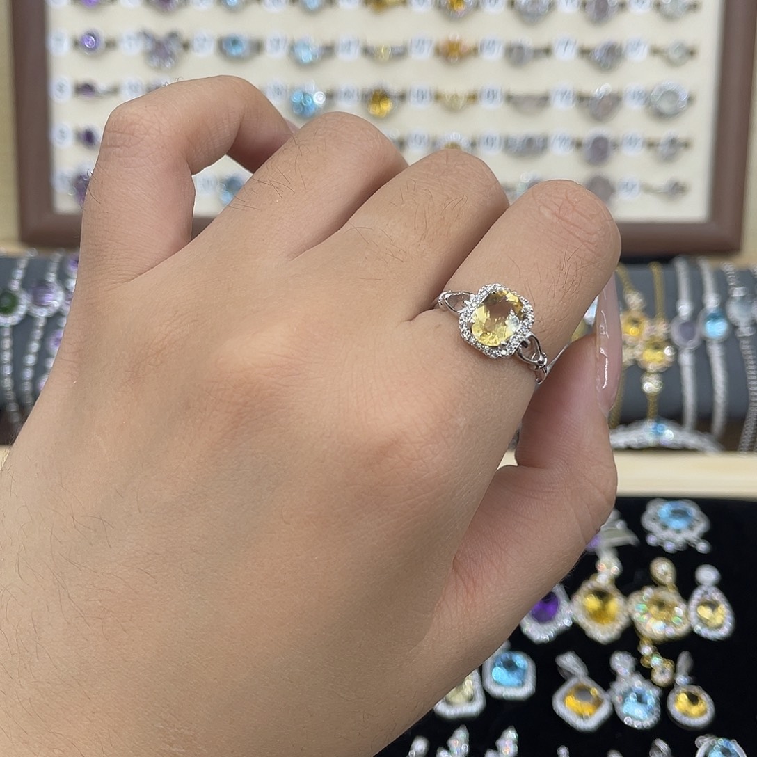 戒指银S925镶嵌黄晶