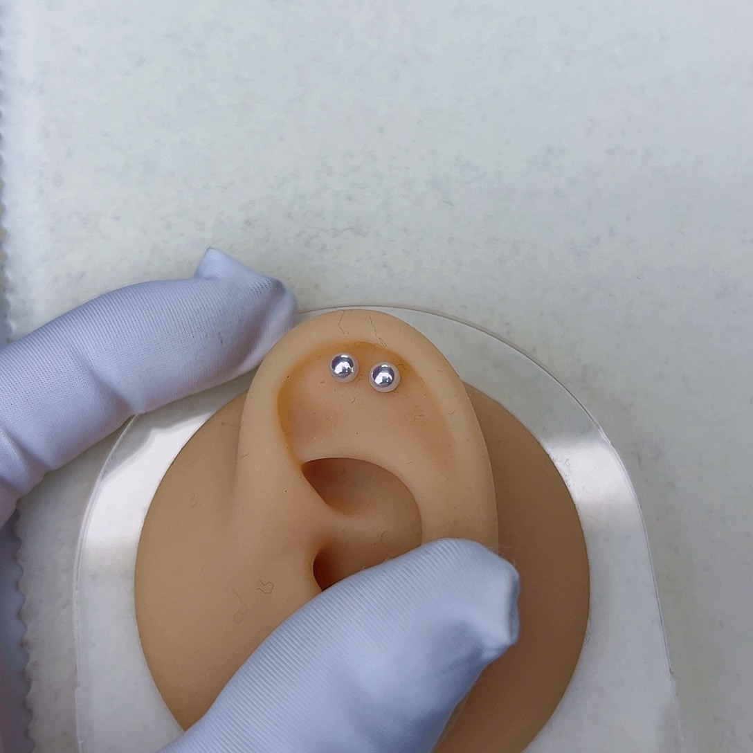 海水珍珠海水akoya天女耳钉3-4mm银S925镶嵌