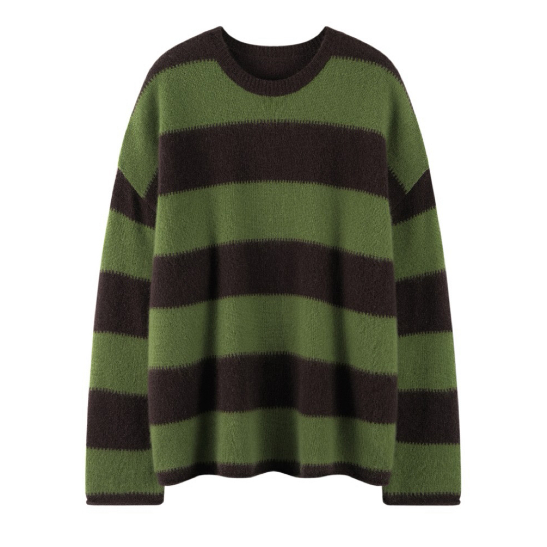 100%山羊绒秋冬高级感时尚撞色显白圆领宽松通勤针织上衣百搭好穿