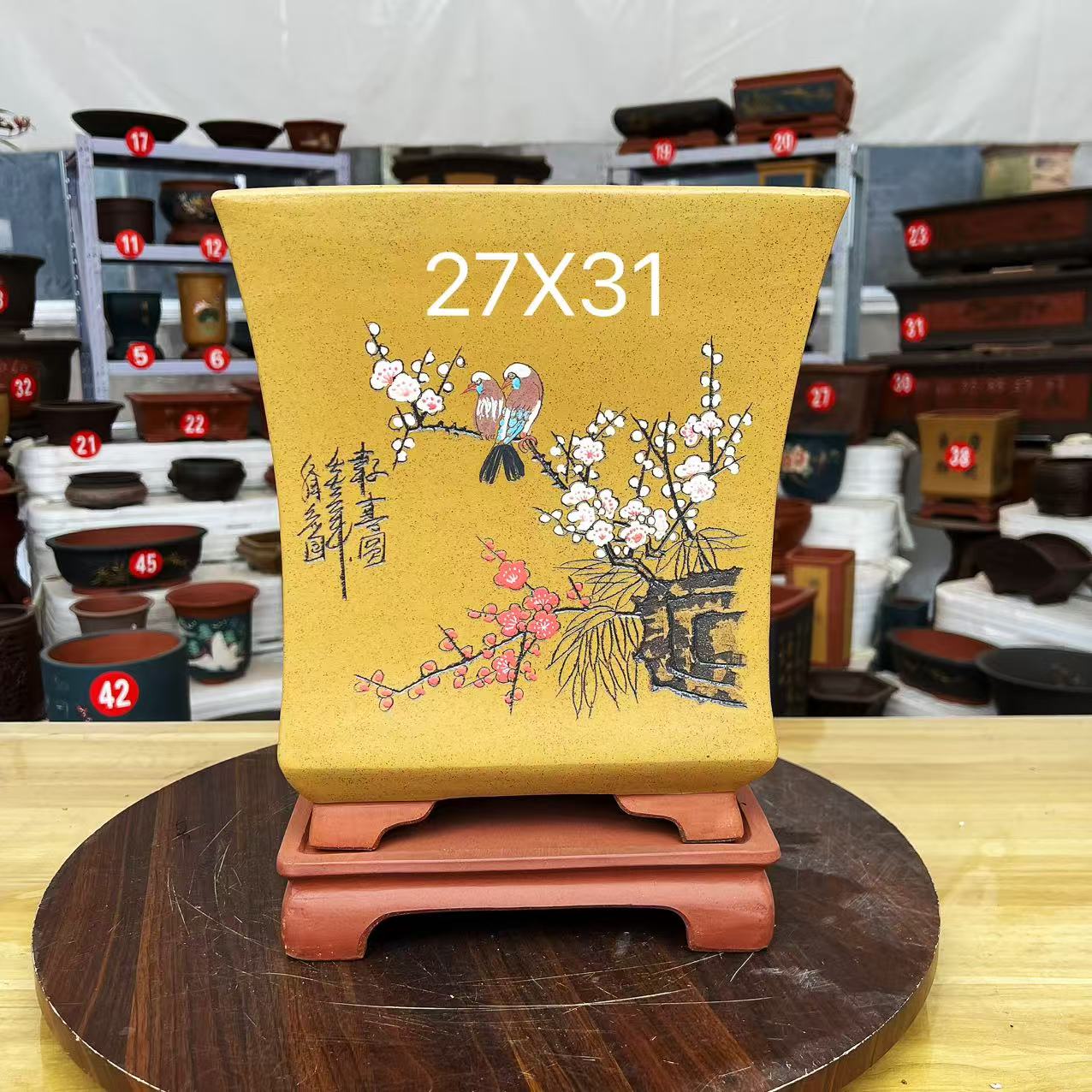 A38号纯手工精工精料带底座四方老桩盆景造型盆艺花盆