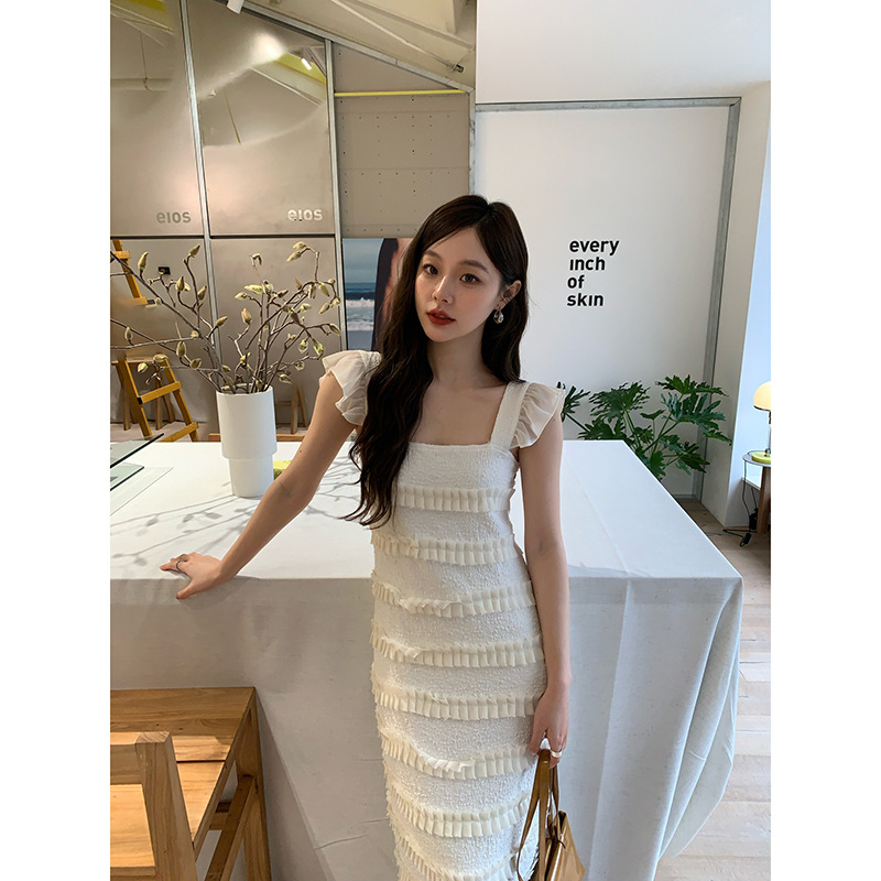 2025夏季法式气质千层木耳边显瘦无袖连衣裙S5089