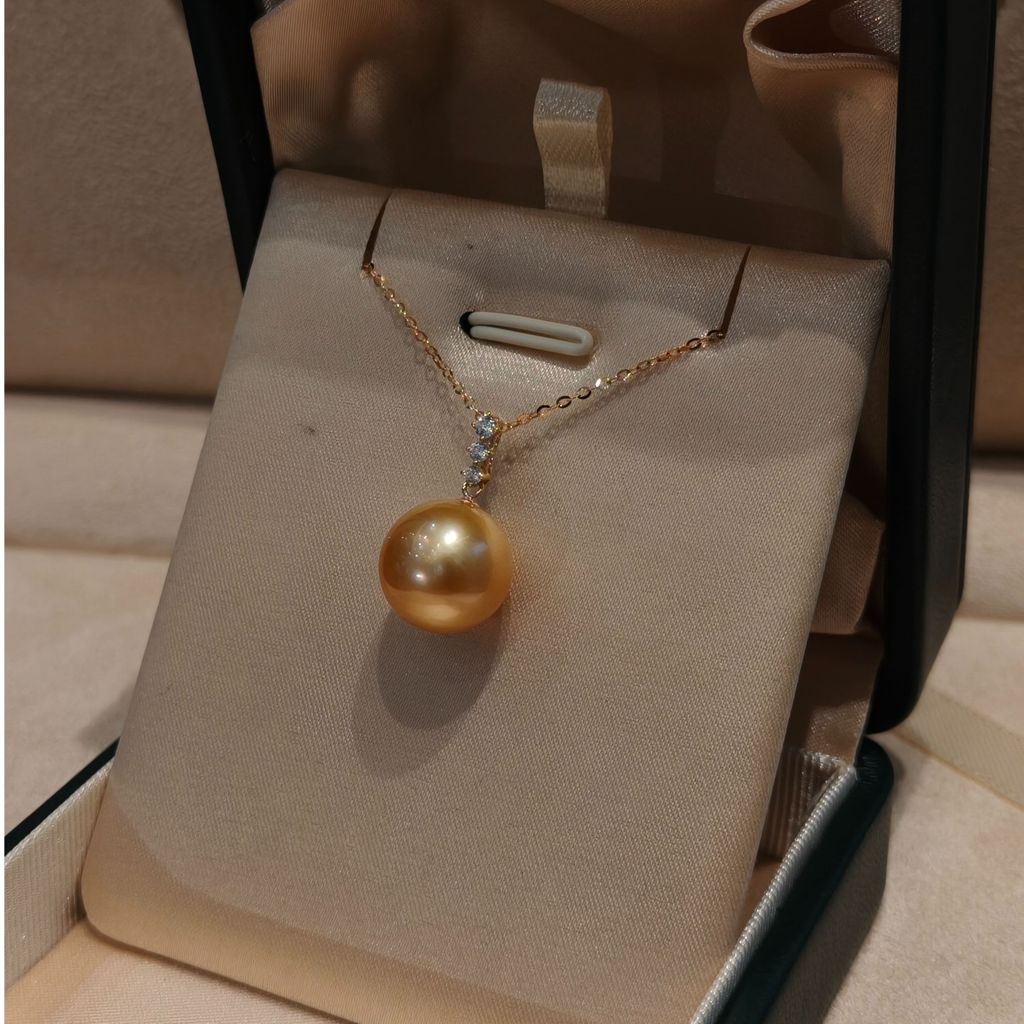 【一诺甄选】18k厚金万能扣 特选品质/浓茶金海水珍珠吊坠 12-13mm