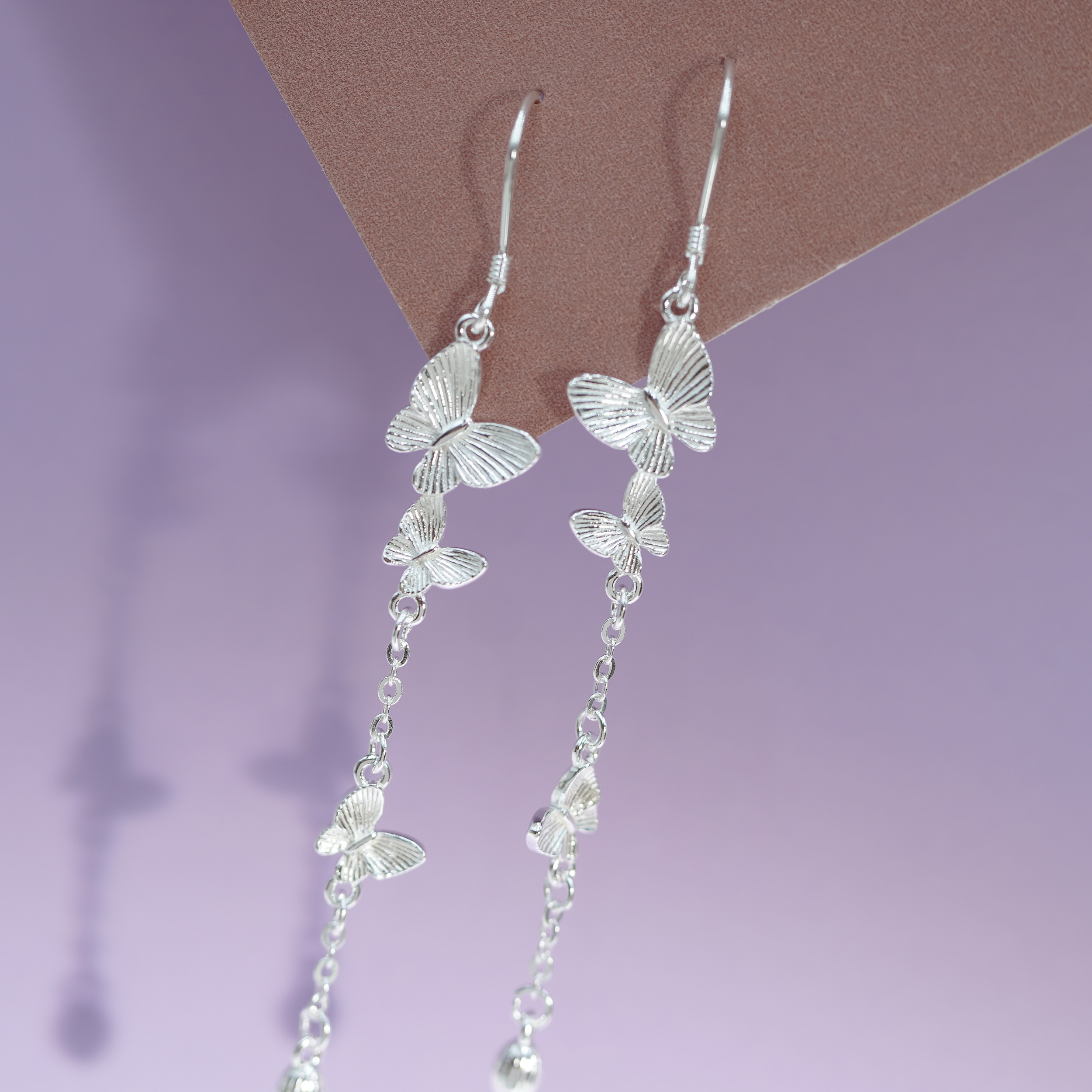 足银耳饰 【崔崔专属】贵州足银999三只蝴蝶实心耳环