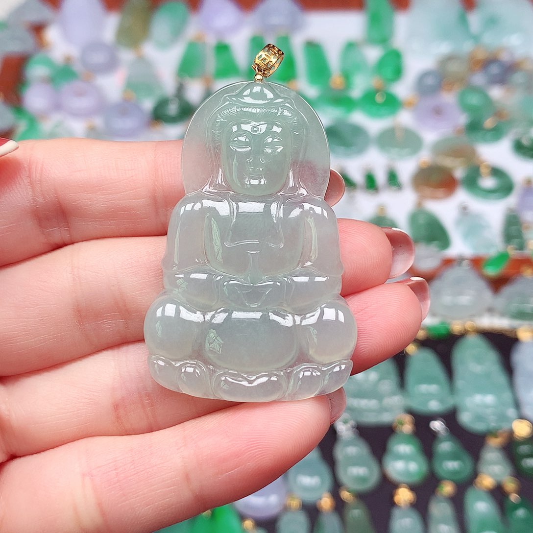 翡翠颈饰18K金镶嵌天然翡翠A货