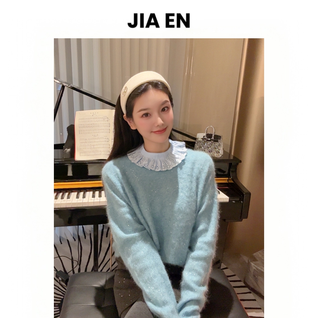 【CAIXIN 佳恩】油画星芒·朦胧感细闪绵羊毛山羊绒桑蚕丝针织衫
