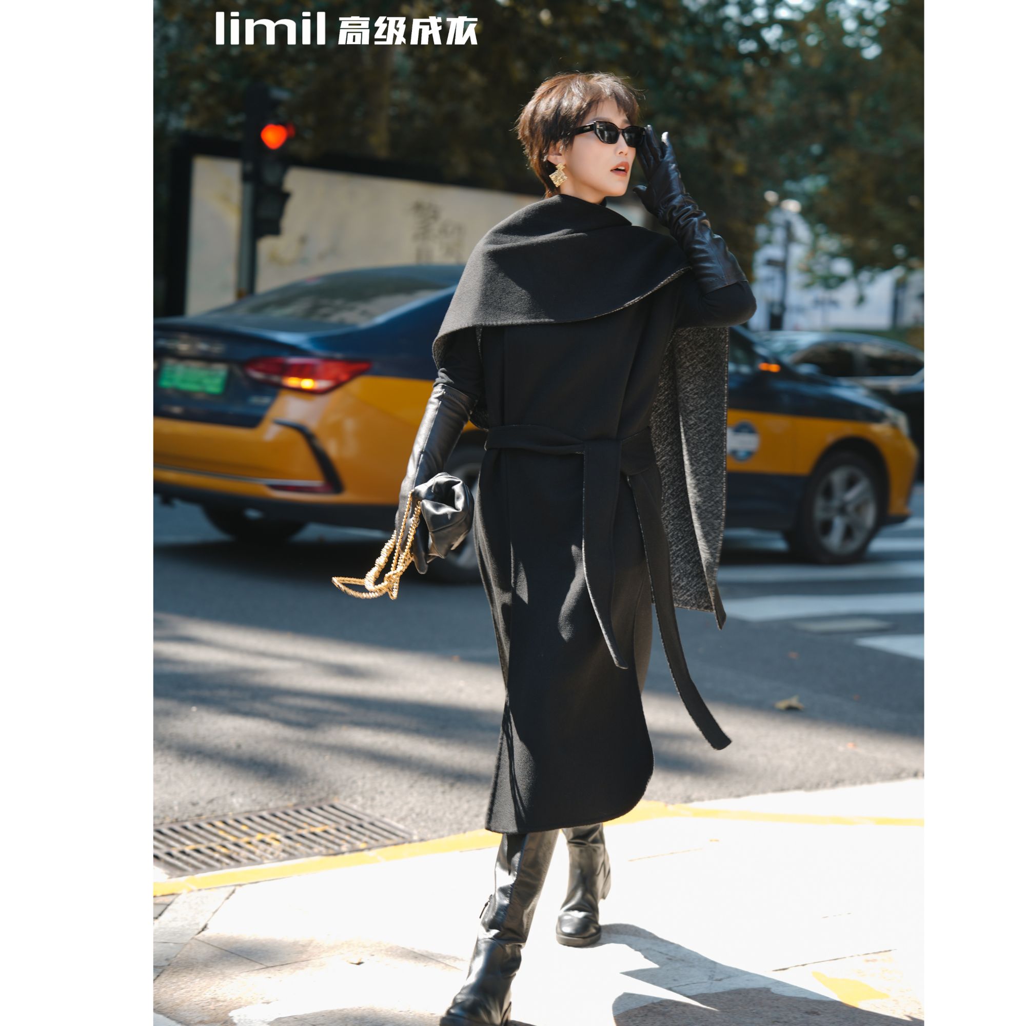 limil/丽米儿双面尼羊绒双面双色围巾披肩式马甲大衣女9400166