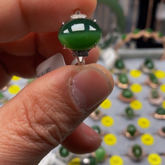 和田玉（碧玉）戒指银S925镶嵌钉*子