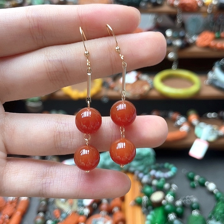 玛瑙/玉髓合金耳钉