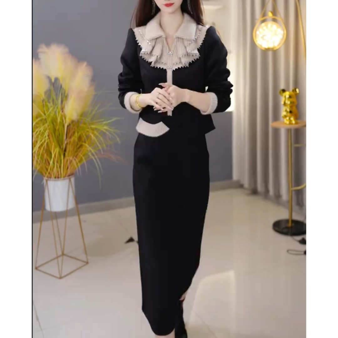 【冬季新品】C1550时尚高端中长款两件套保暖棉服修身显瘦冬季潮流