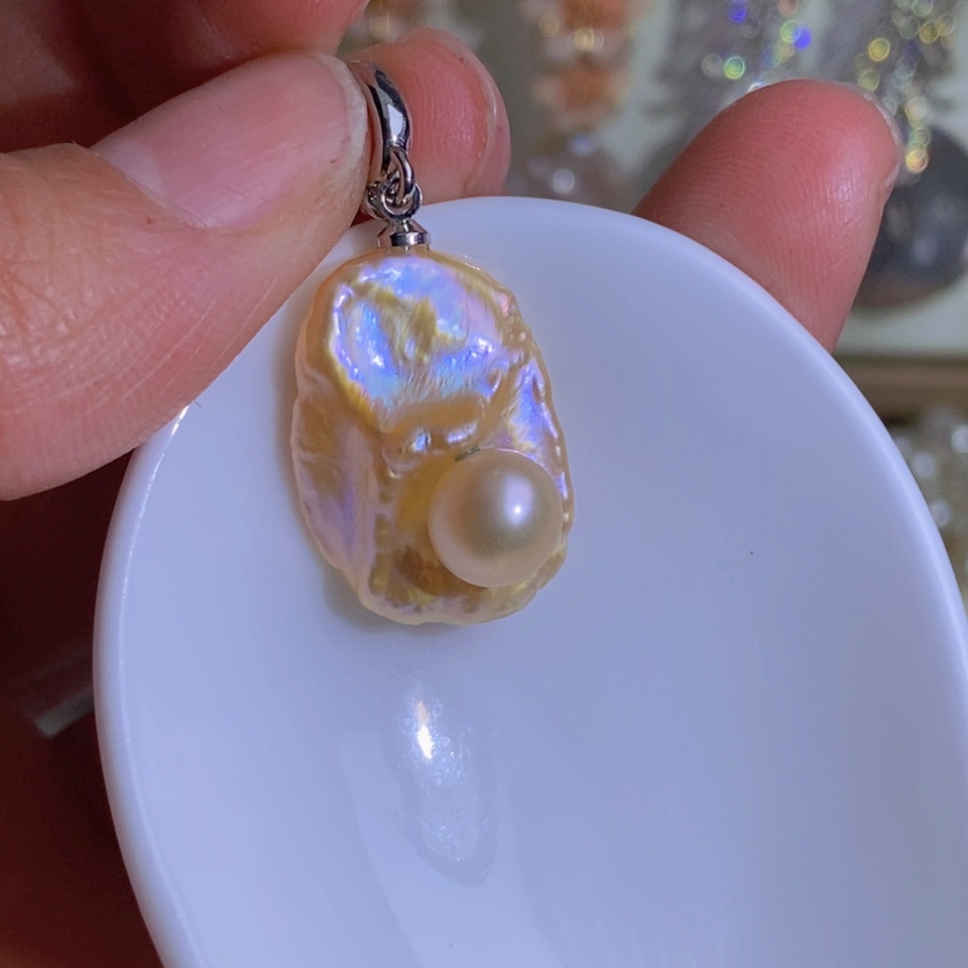 银S925镶嵌天然淡水珍珠淡水珍珠