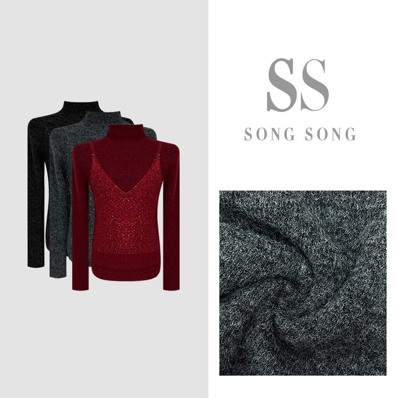 SONG-原创【红绡灰织】冬季加厚奢华‘羊驼毛+羊毛’保暖针织亮钻上衣