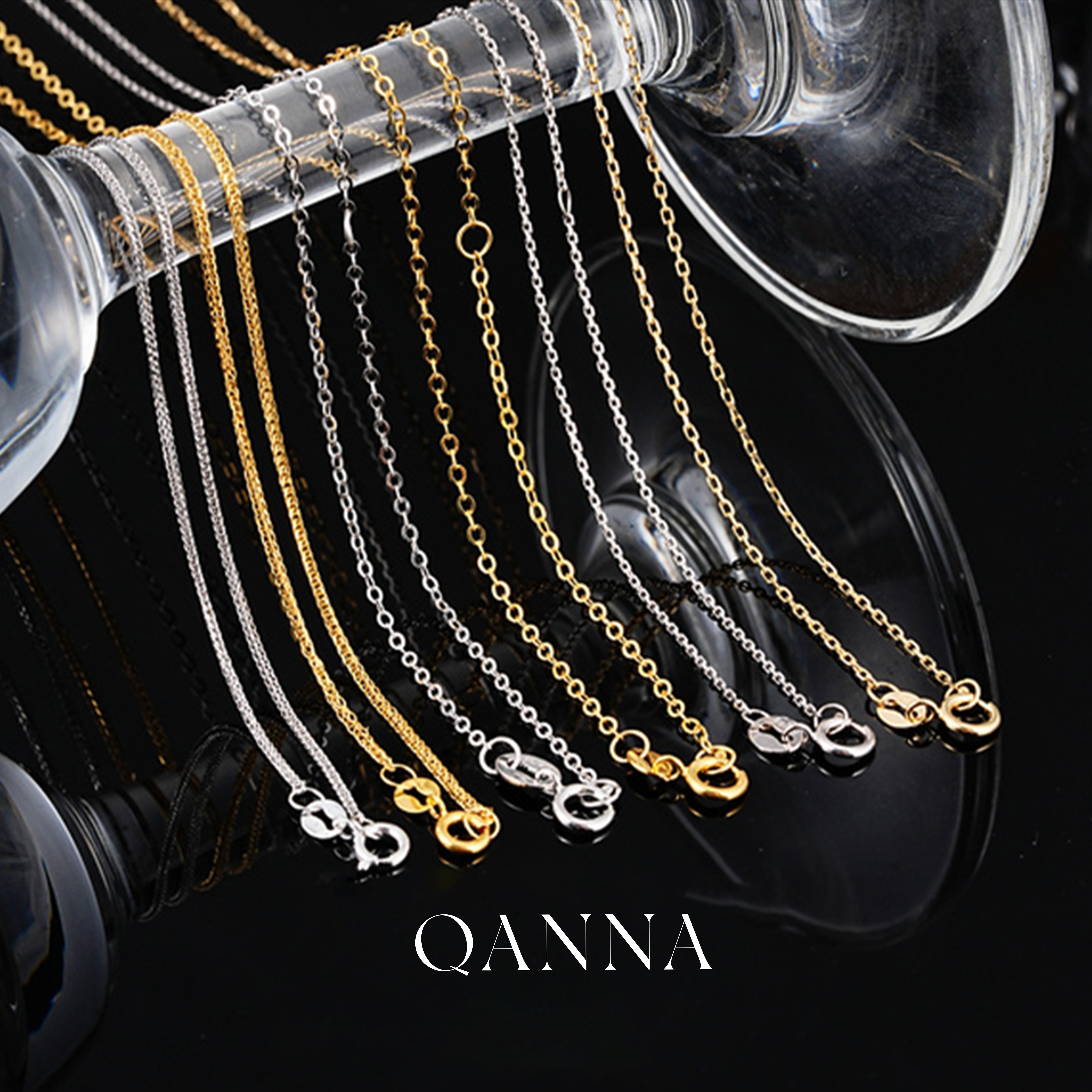 QANNA【原创】18K金经典素链肖邦十字闪O链项链 多样性发一件BF