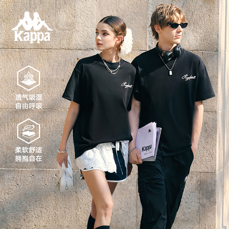 KAPPA/背靠背舒适运动圆领宽松柔软夏季印花户外透气简约纯棉T恤