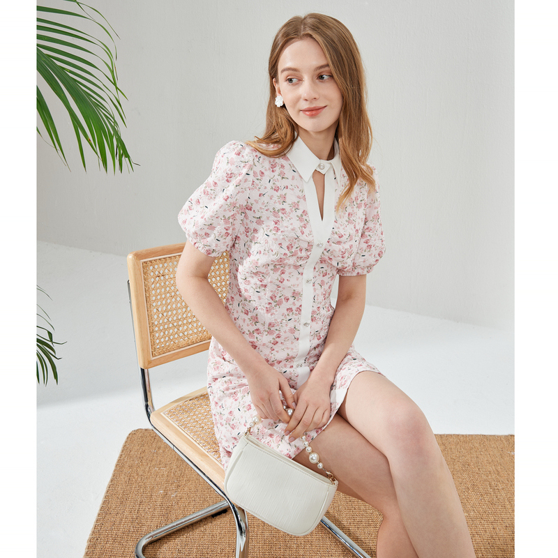 【诗语专属】恩曼琳春夏翻领碎花茶歇裙收腰修身连衣裙EANCBA44