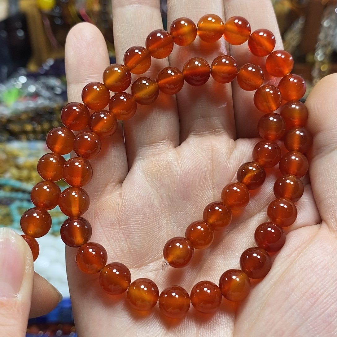 玛瑙/玉髓未镶嵌珠宝半成品红玛瑙一条卡8mm