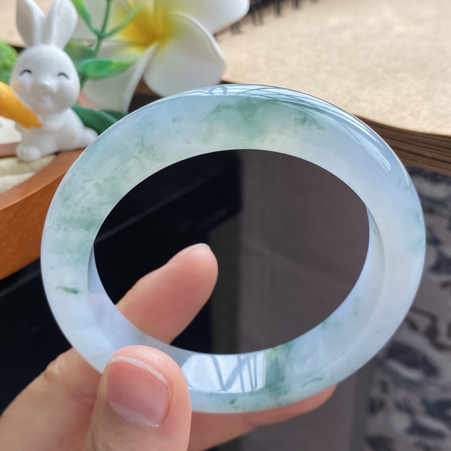 3.27批2357号翡翠手镯55.9-12.8-9.1冰飘花！写意的山水画卷！
