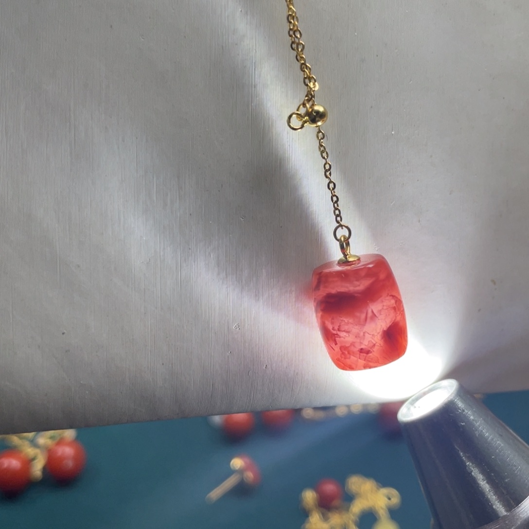 南红玛瑙川料火焰纹南红桶珠吊坠套装银S925镀金镶嵌