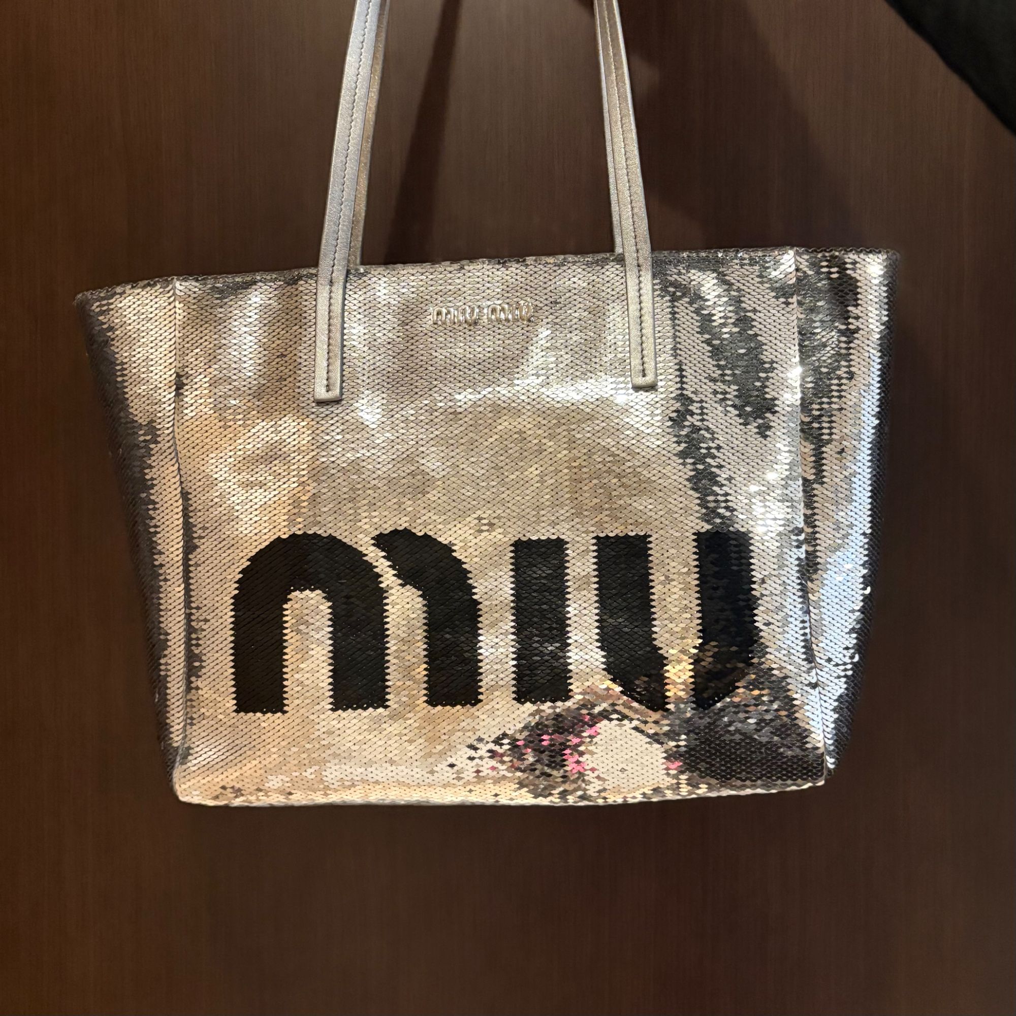 95新 MIU MIU/缪缪 辣辣/98新/超美亮片银色托特包