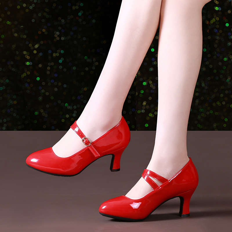 【清仓】亮皮镜面拉丁舞鞋女交谊舞演出舞蹈鞋中高跟跳舞鞋细高跟