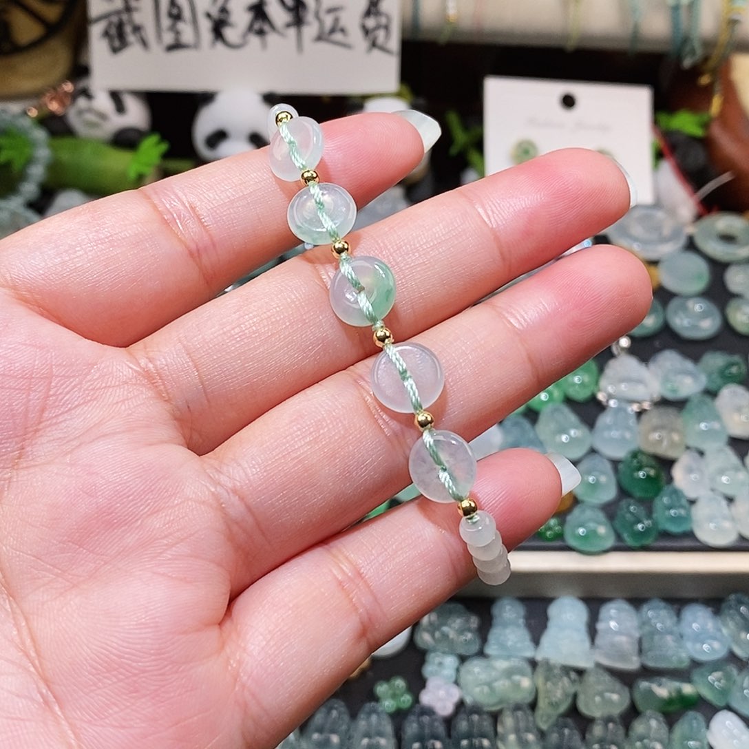 翡翠未镶嵌颈饰五帝钱手绳15