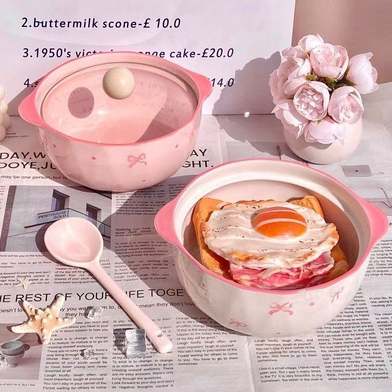 蝴蝶结少女心泡面碗高颜值陶瓷面碗带盖螺蛳粉碗学生宿舍方便面碗