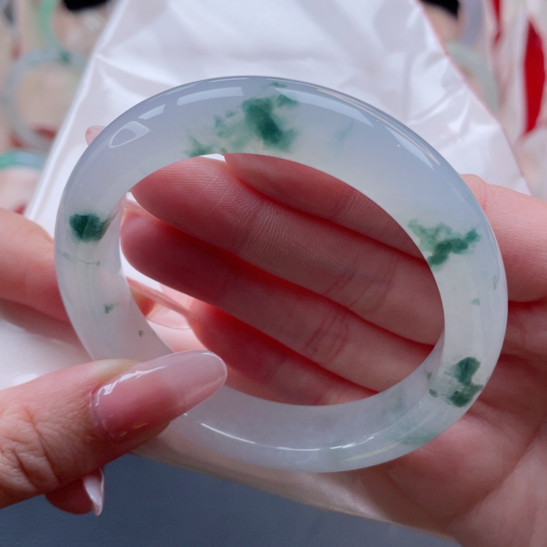 未镶嵌手镯翡翠58.1白冰飘绿 繁花似锦 寓意好 49号