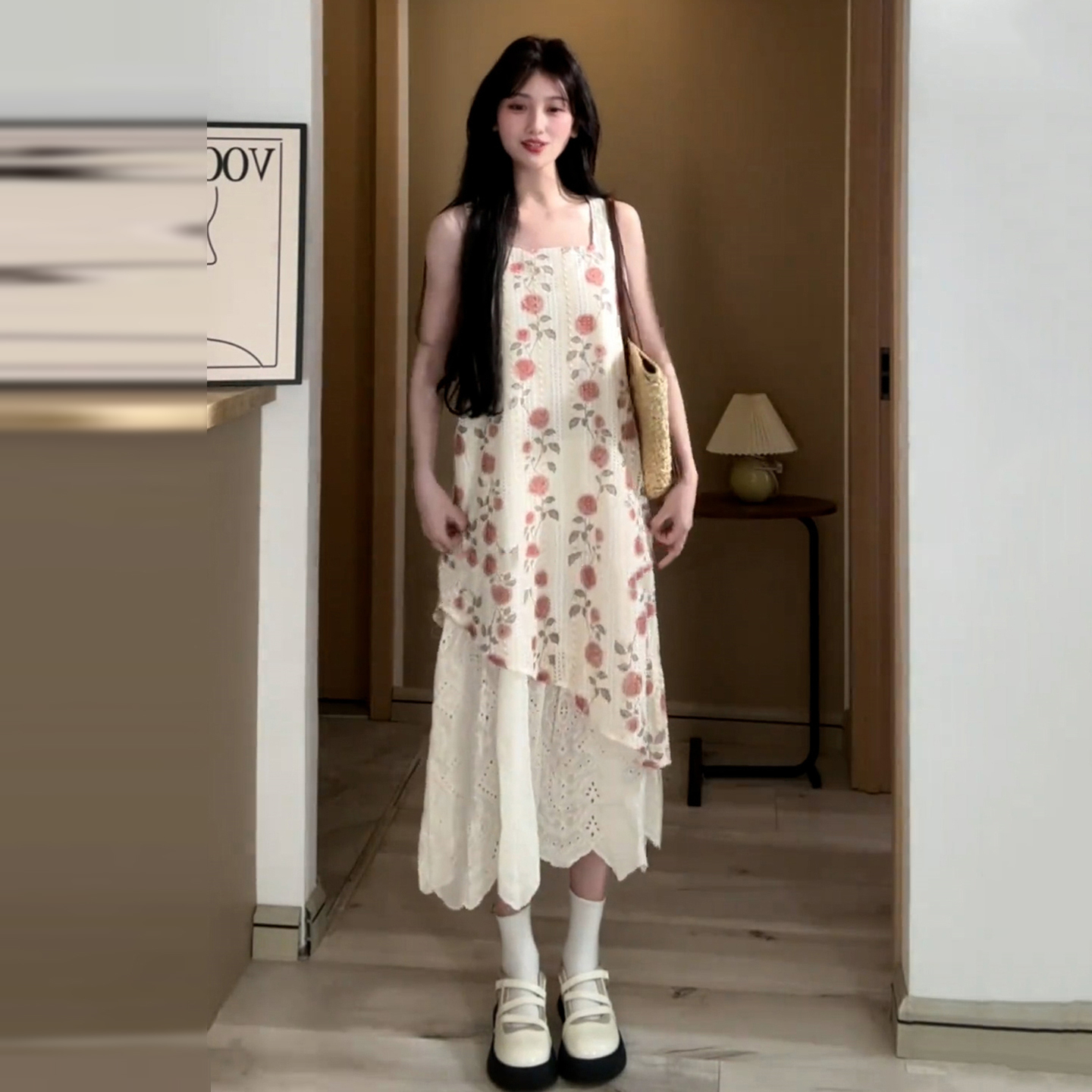 【现货+运补】式碎花吊带连衣裙子女夏季小个子气质温柔长裙