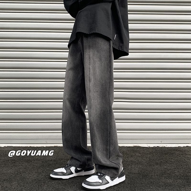 宽松阔腿美式复古渐变牛仔裤男秋冬外穿ins直筒oversize春秋裤子