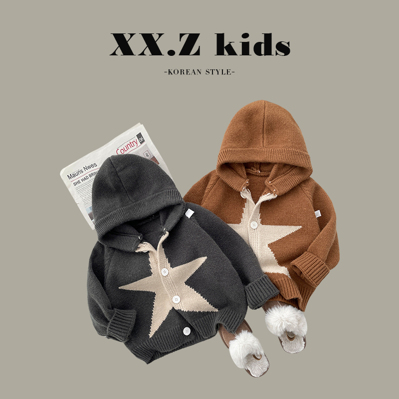 【小首尔】现货-qc7春秋装儿童韩版星星休闲保暖连帽毛衣开衫SJ2066