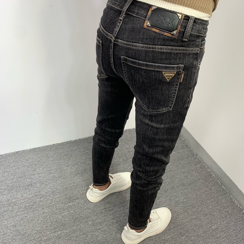 高端轻奢男士牛仔裤夏季新款长裤黑色休闲修身显瘦弹力百搭小脚裤