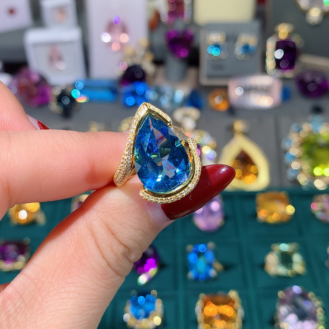 托帕石戒指银S925镶嵌戒指