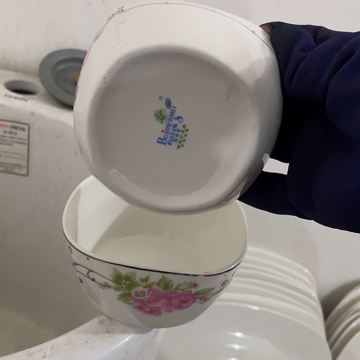 瓷片国营二厂白梅米饭碗一对 口径11