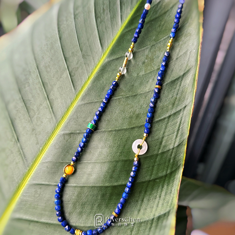 牧升珠宝｜925银青金石方糖项链（多样性发货）