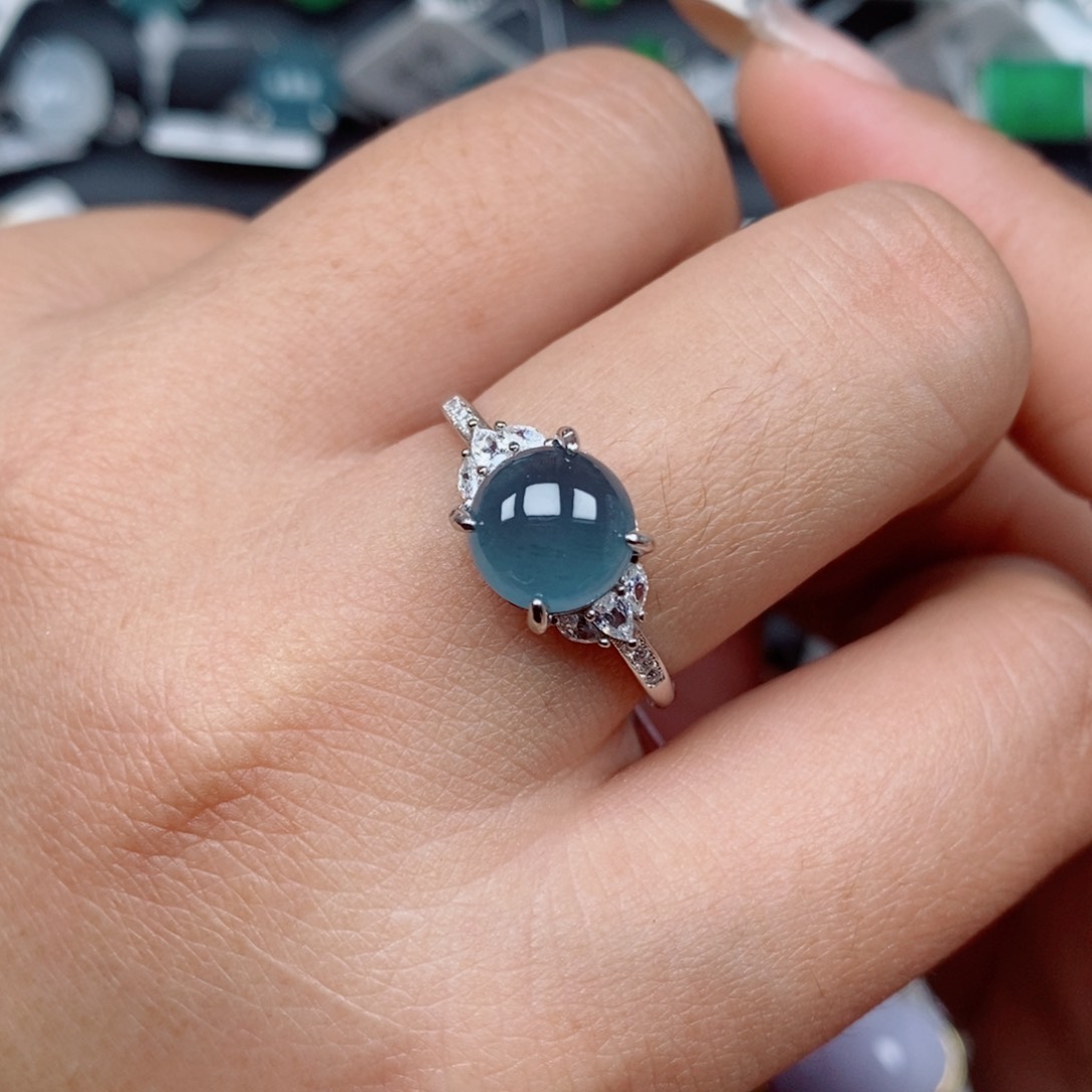 翡翠戒指银S925镶嵌戒指