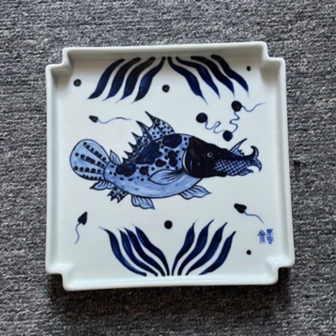 阅贤斋气窑大鱼吃小鱼四方干泡微瑕