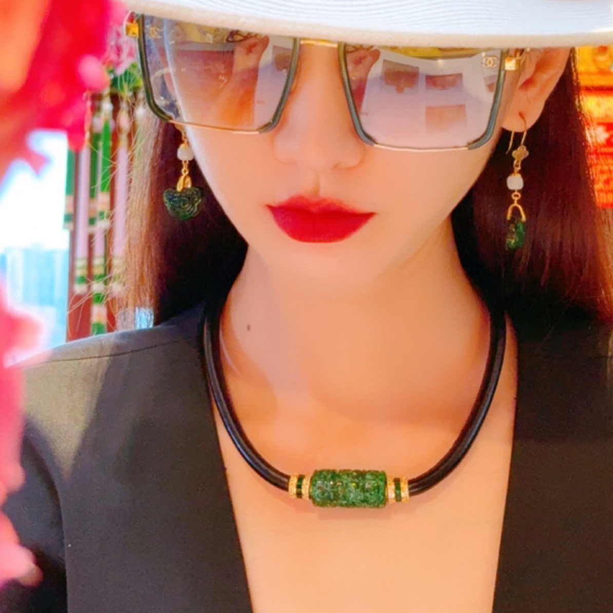 原创设计天然辣绿翡翠雕花路路通简约时尚百搭款项链【天玺珠宝】
