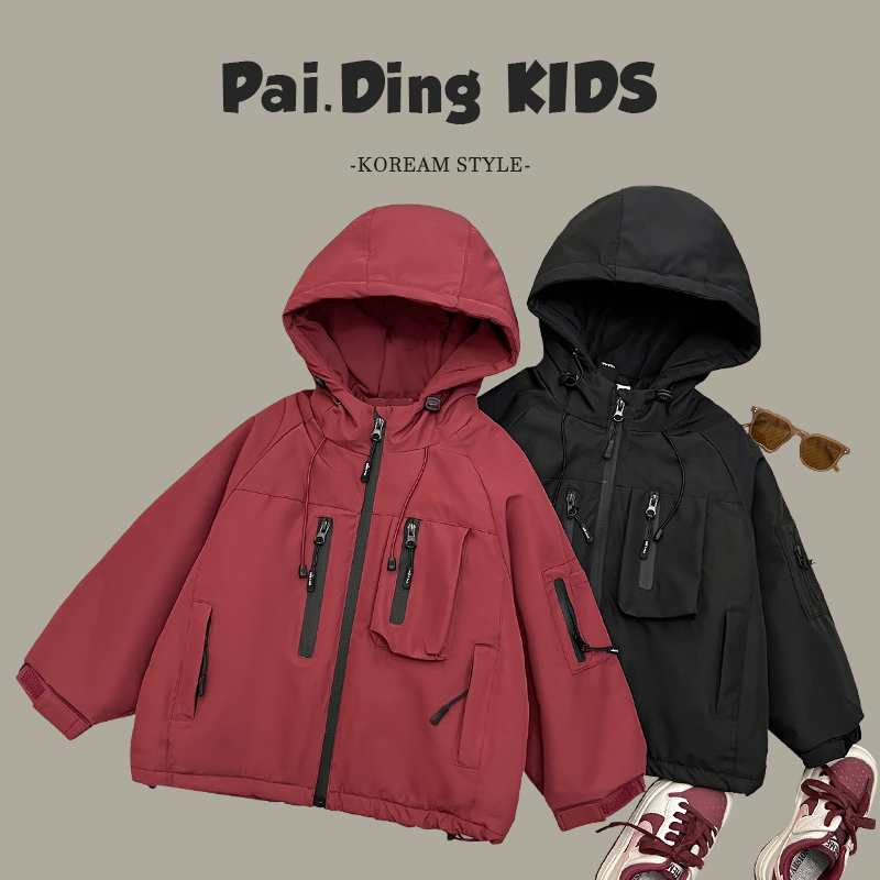 清【文文妈】冬装儿童韩版时尚潮流户外保暖加绒连帽棉服外套SJ4561