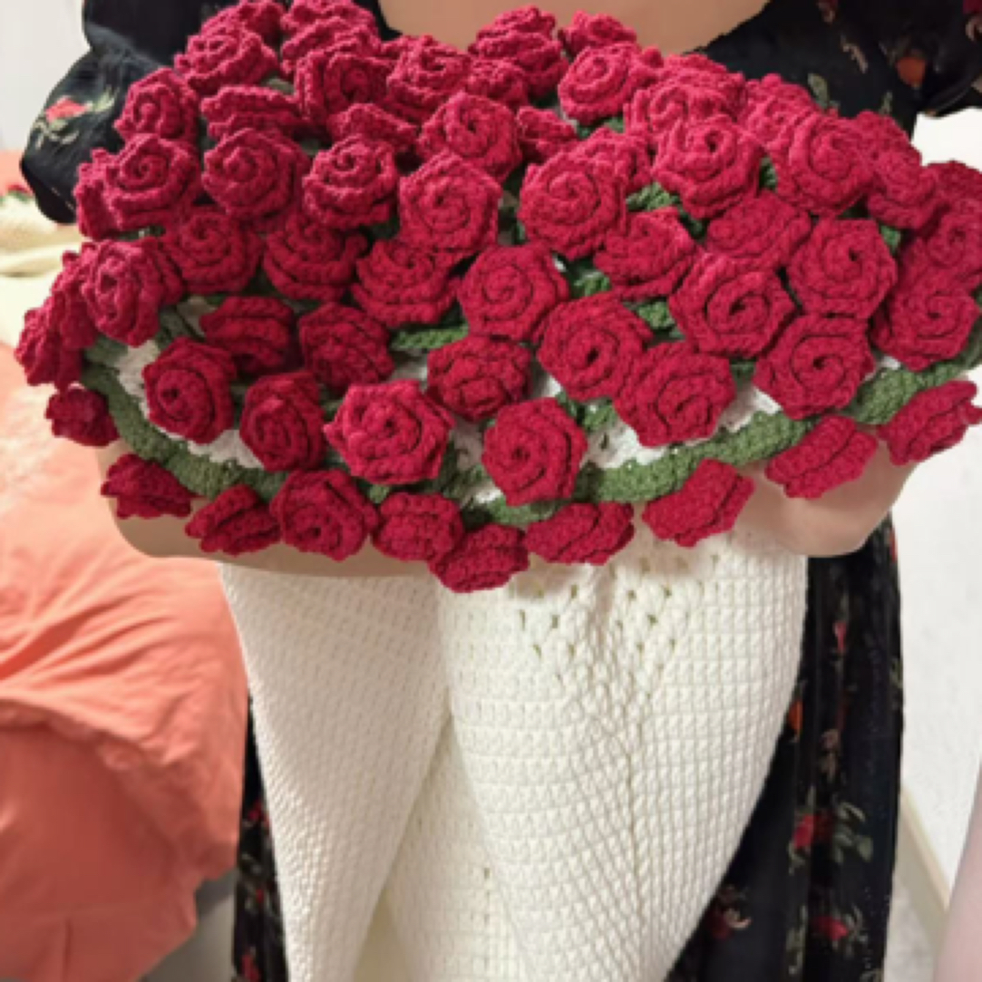 主播推荐尖角玫瑰雪妃尔五股牛奶棉钩针花毯子手工diy编织非成品