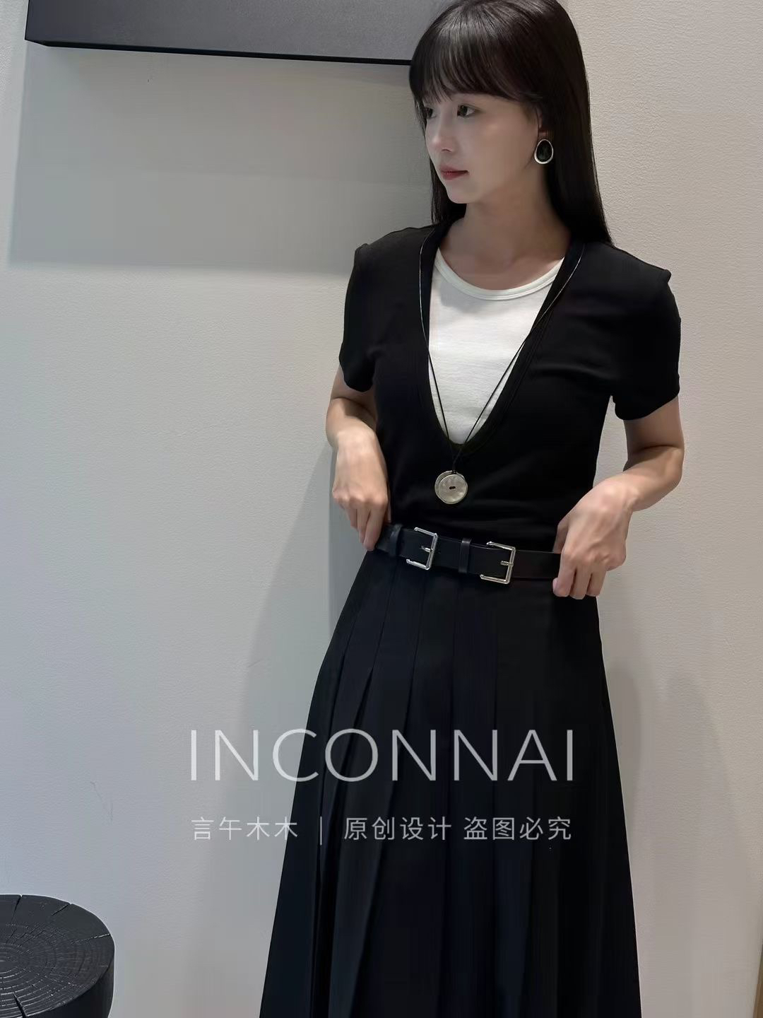 「假两件」拼接撞色t亲肤百搭老钱风高级短袖