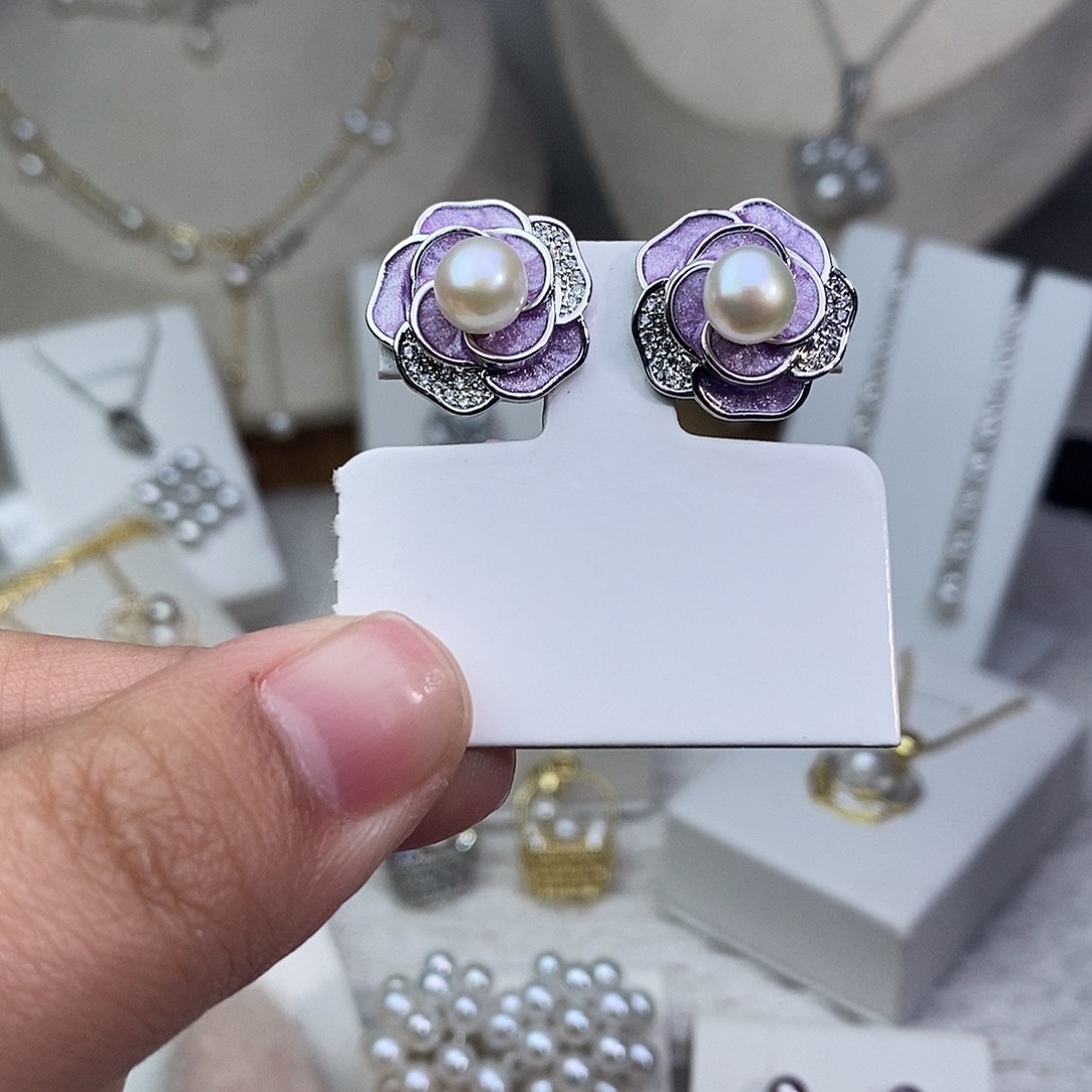 银S925镶嵌淡水珍珠耳饰