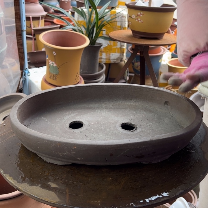 紫砂宜兴紫砂花盆36有孔椭圆