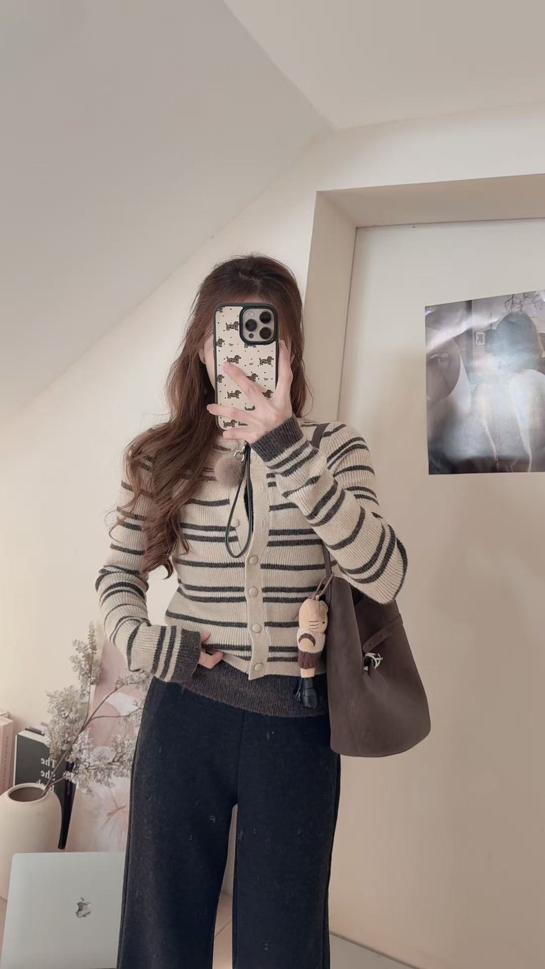 ouran 秋冬新款G1060百搭显瘦条纹假两件针织毛衣