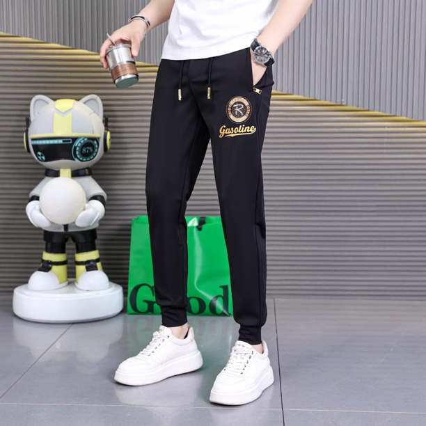 58001春夏新款高端欧货男士薄款修身显瘦刺绣百搭运动束脚裤