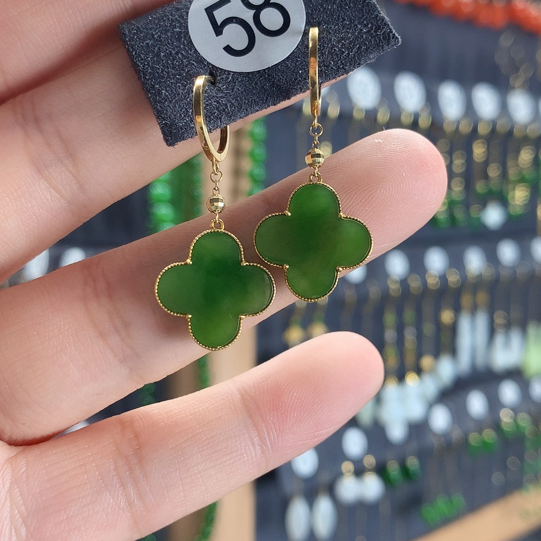 和田玉耳饰18K金镶嵌58