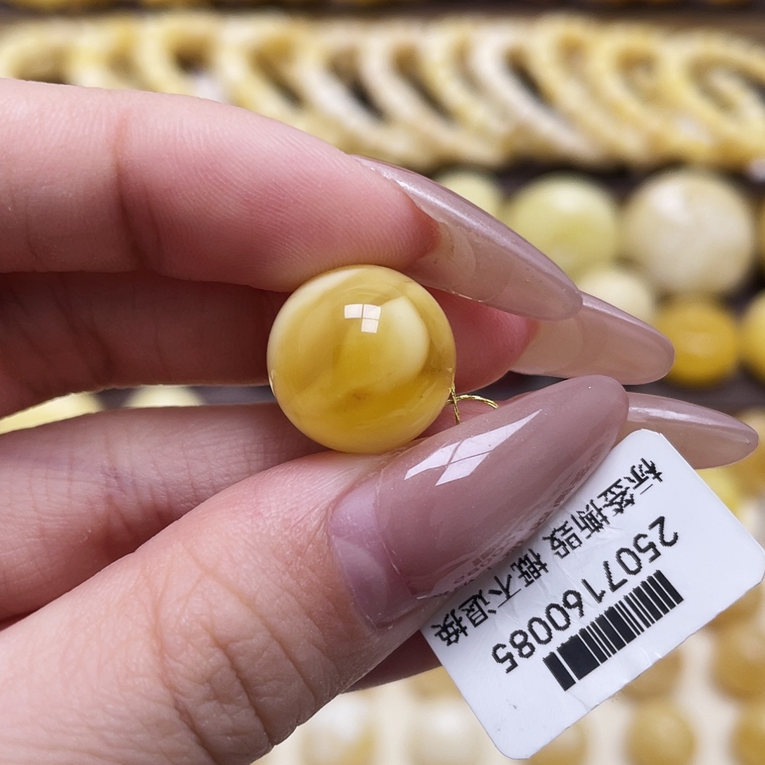 琥珀未镶嵌裸石14.7mm圆珠瑕