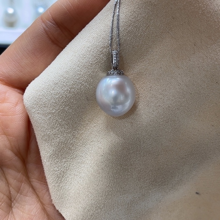 海水珍珠吊坠(不含链)18K金镶嵌13-14mm