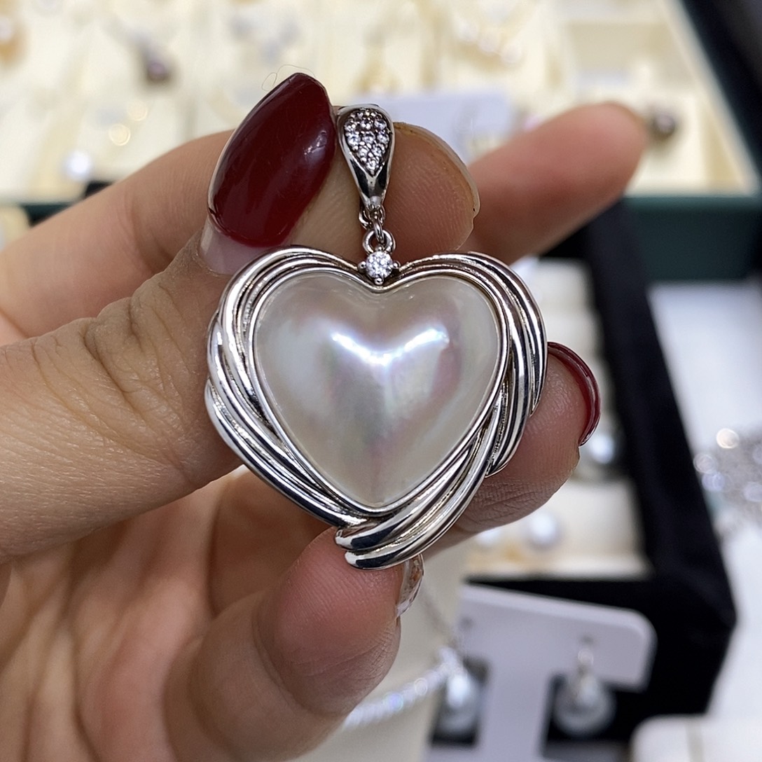 拼合珍珠（马贝珠）吊坠(不含链)银S925镶嵌五*