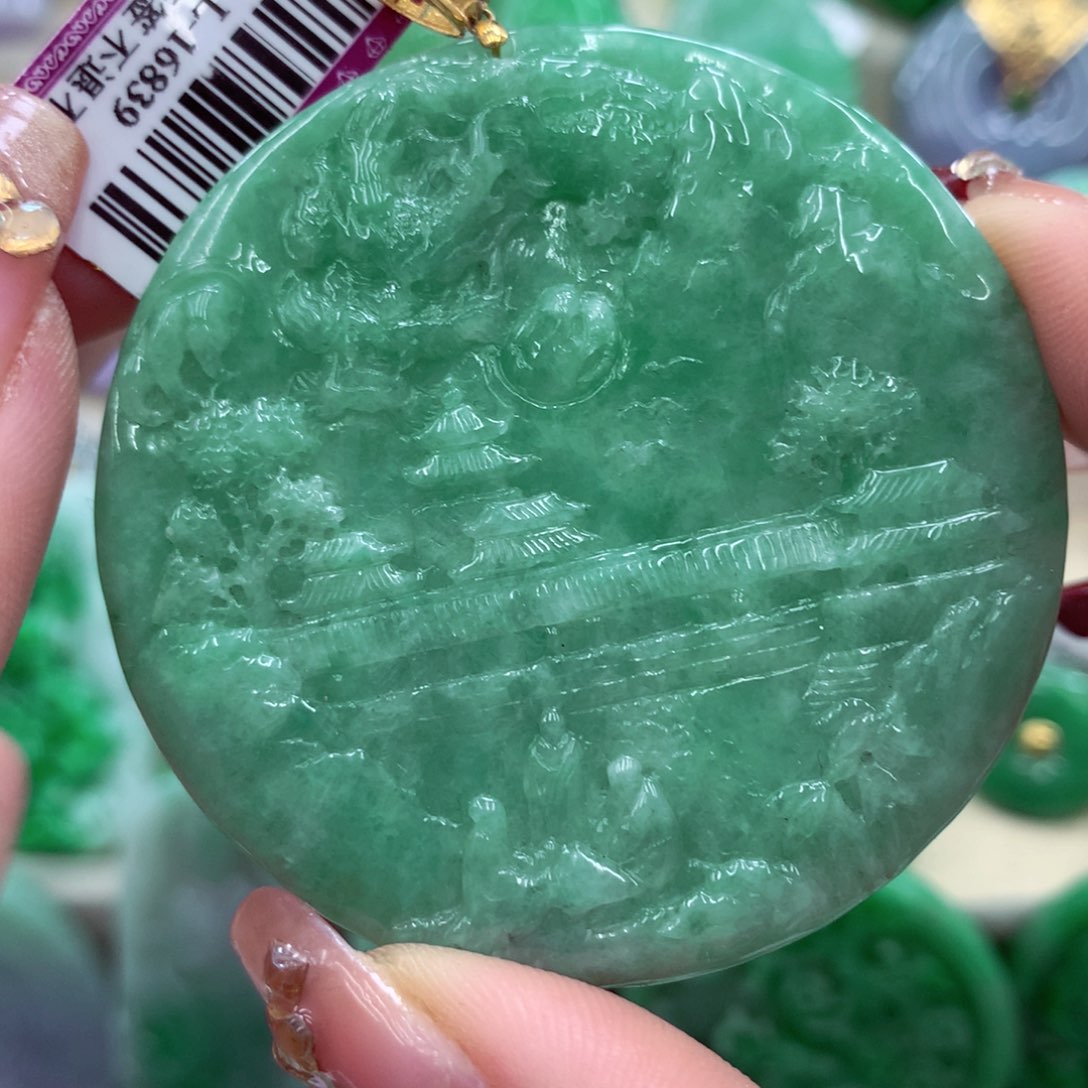 翡翠吊坠(不含链)18K金镶嵌